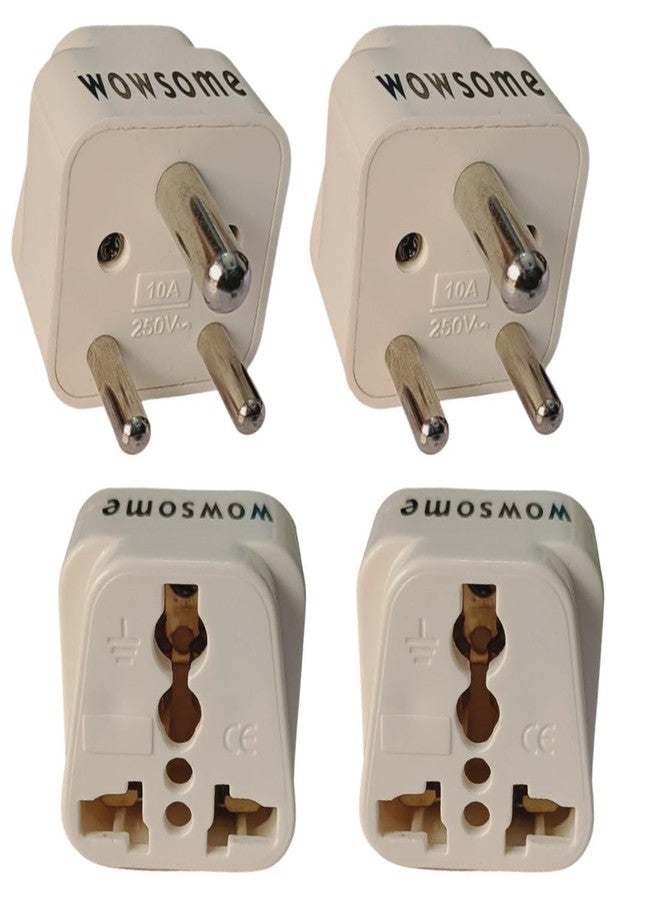 Wowsome 4 Pcs. USA to India Converter Plug - Type D Travel Adapter - Universal World Plug Adapter from (USA, Canada, UK, EU, Australia) to Indian Power Socket - Pack of 4 - White